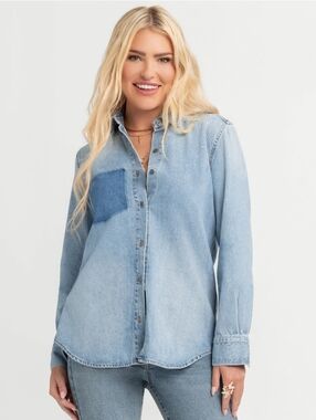 New Jessica Simpson Denim Shirt Two Tone Embellished Large